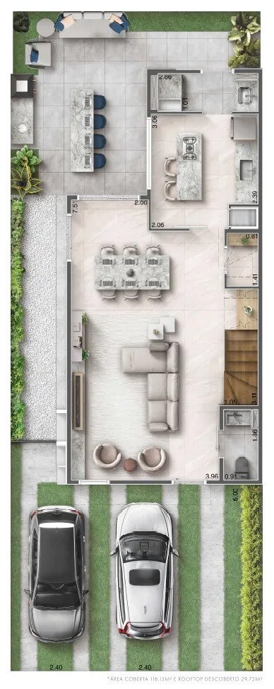 Planta 145 térreo opção cozinha fechada