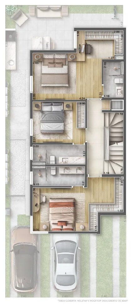 Planta 178 1 pavimento opção 3 suítes