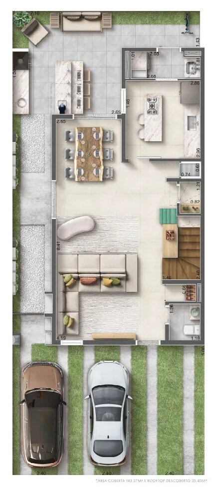 Planta 178 térreo opção cozinha fechada